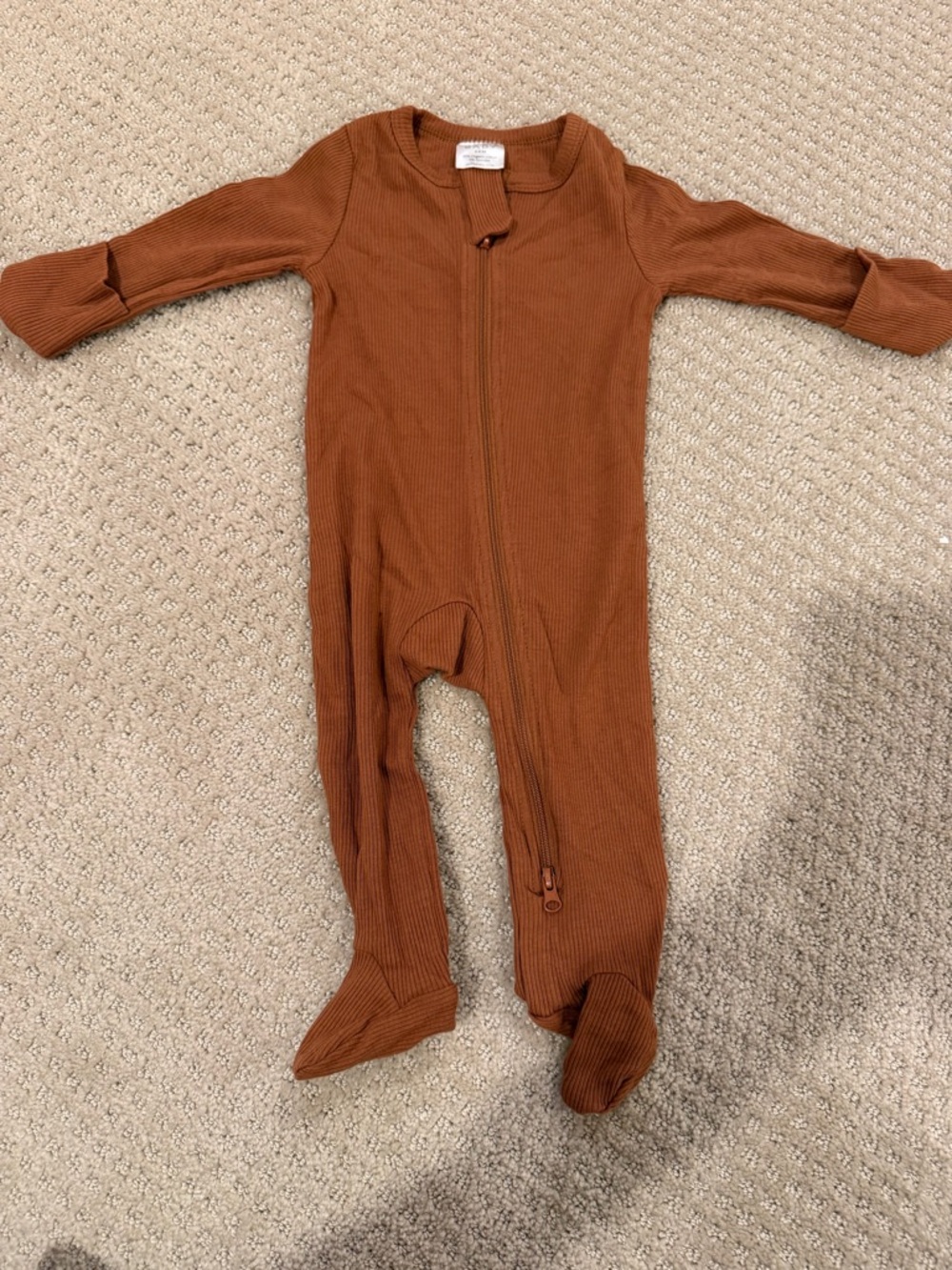 Cozy Ribbed Zip-Front Baby Footie One-Piece in Rust